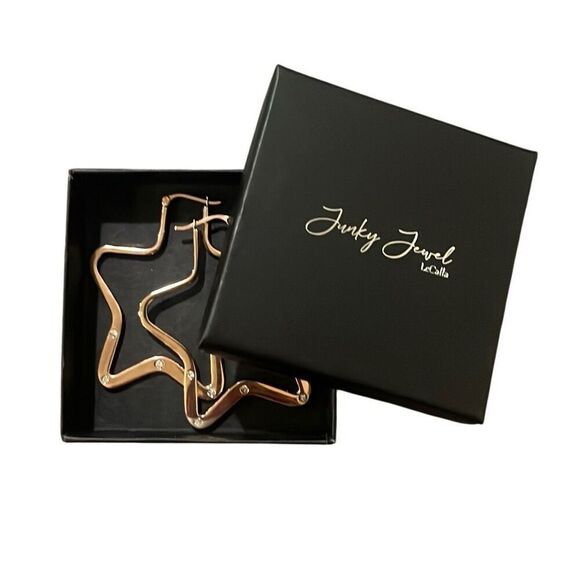 Funky Jewel Star Hoops Rose Gold Rhinestone Fashion Earrings NEW 80's Bling - Picture 4 of 5